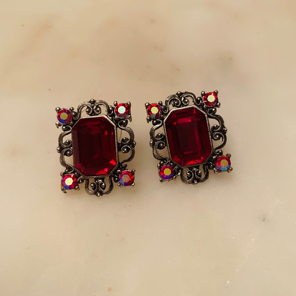 Antique Silver Ruby Earrings - image 1